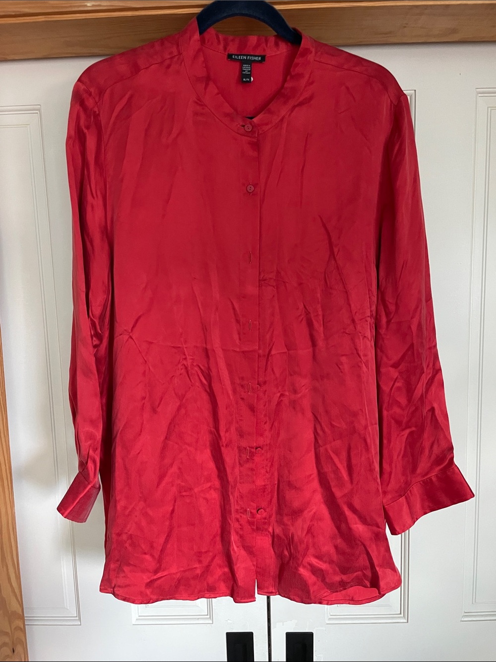 Eileen Fisher Vibrant Red Silk Long-Sleeve Blouse